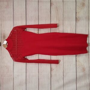 💟 Almost Famous Red Midi Bodycon Sweetheart Long Sleeve Dress Small